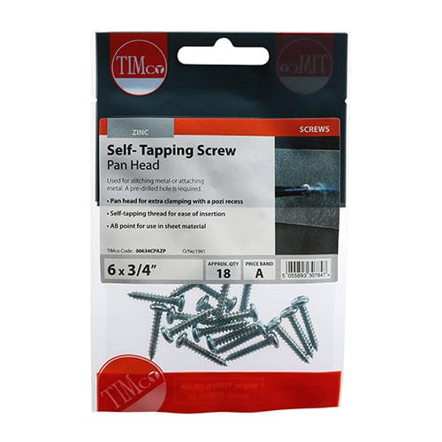 TIMCO Screws 6 x 3/4 / 18 TIMCO Self-Tapping Pan Head Silver Screws