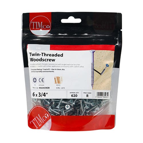 TIMCO Screws 6 x 3/4 / 620 / TIMbag TIMCO Twin-Threaded Countersunk Silver Woodscrews