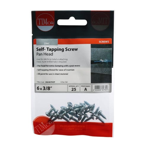 TIMCO Screws 6 x 3/8 / 25 TIMCO Self-Tapping Pan Head Silver Screws