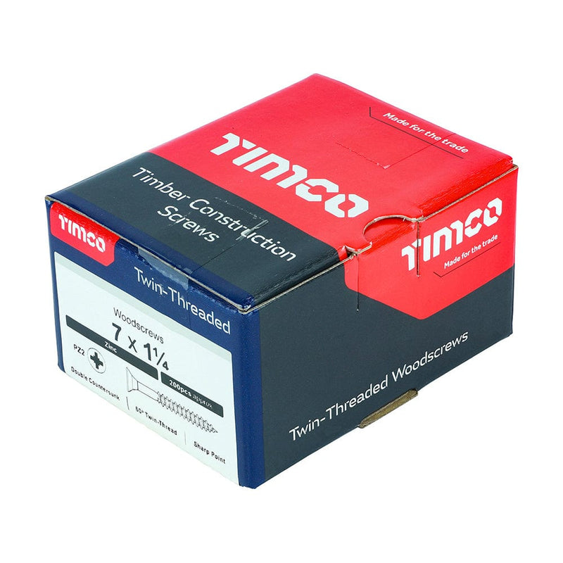 TIMCO Screws 7 x 1 1/4 / 200 TIMCO Twin-Threaded Countersunk Silver Woodscrews