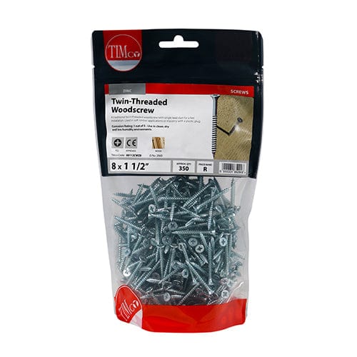 TIMCO Screws 8 x 1 1/2 / 350 / TIMbag TIMCO Twin-Threaded Countersunk Silver Woodscrews