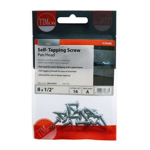 TIMCO Screws 8 x 1/2 / 16 TIMCO Self-Tapping Pan Head Silver Screws