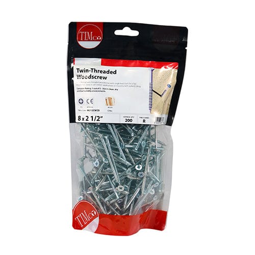 TIMCO Screws 8 x 2 1/2 / 200 / TIMbag TIMCO Twin-Threaded Countersunk Silver Woodscrews