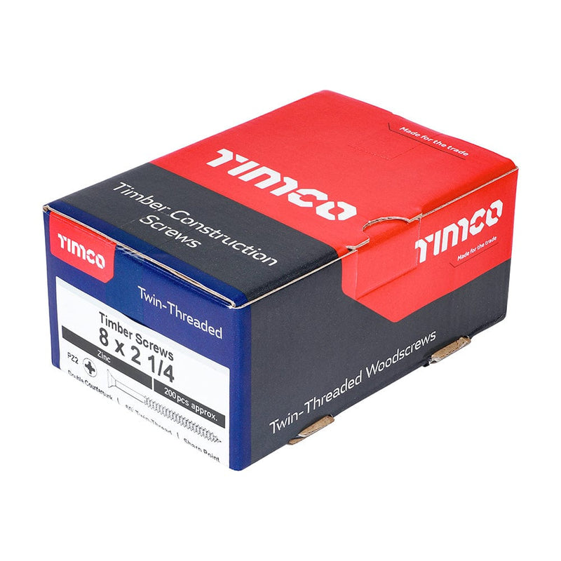 TIMCO Screws 8 x 2 1/4 / 200 TIMCO Twin-Threaded Countersunk Silver Woodscrews
