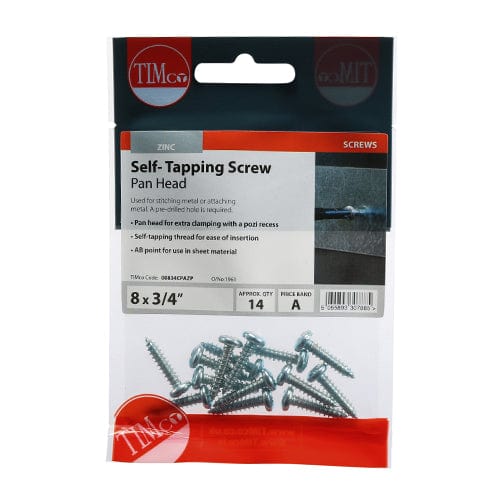 TIMCO Screws 8 x 3/4 / 14 TIMCO Self-Tapping Pan Head Silver Screws
