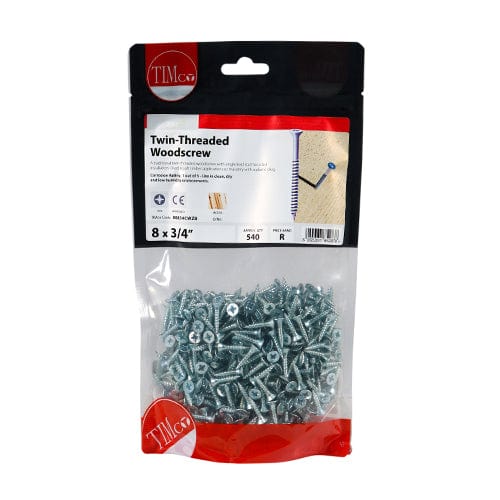 TIMCO Screws 8 x 3/4 / 540 / TIMbag TIMCO Twin-Threaded Countersunk Silver Woodscrews