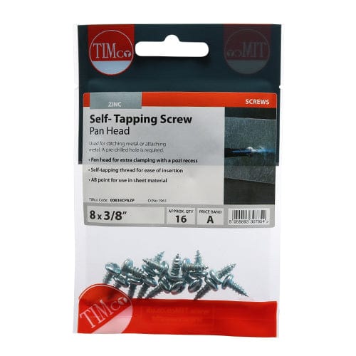 TIMCO Screws 8 x 3/8 / 16 TIMCO Self-Tapping Pan Head Silver Screws