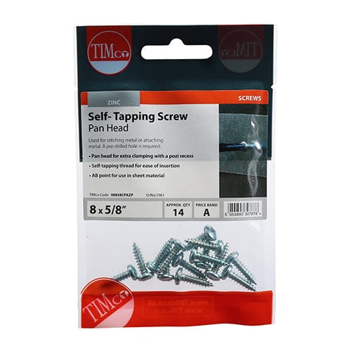 TIMCO Screws 8 x 5/8 / 14 TIMCO Self-Tapping Pan Head Silver Screws