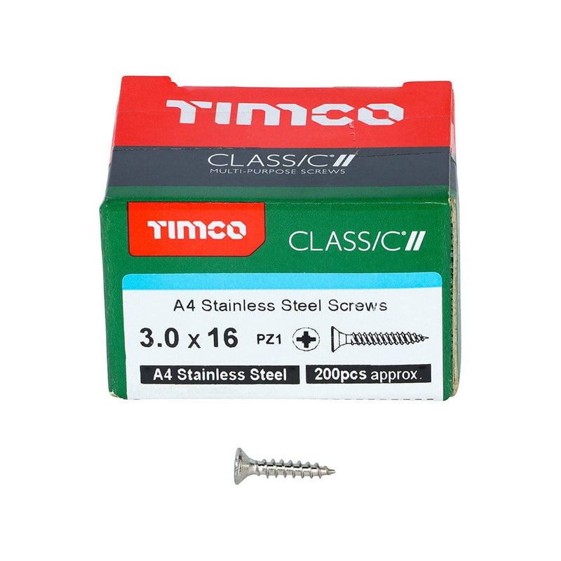 TIMCO Screws TIMCO Classic Multi-Purpose Countersunk A4 Stainless Steel Woodcrews - 3.0 x 16