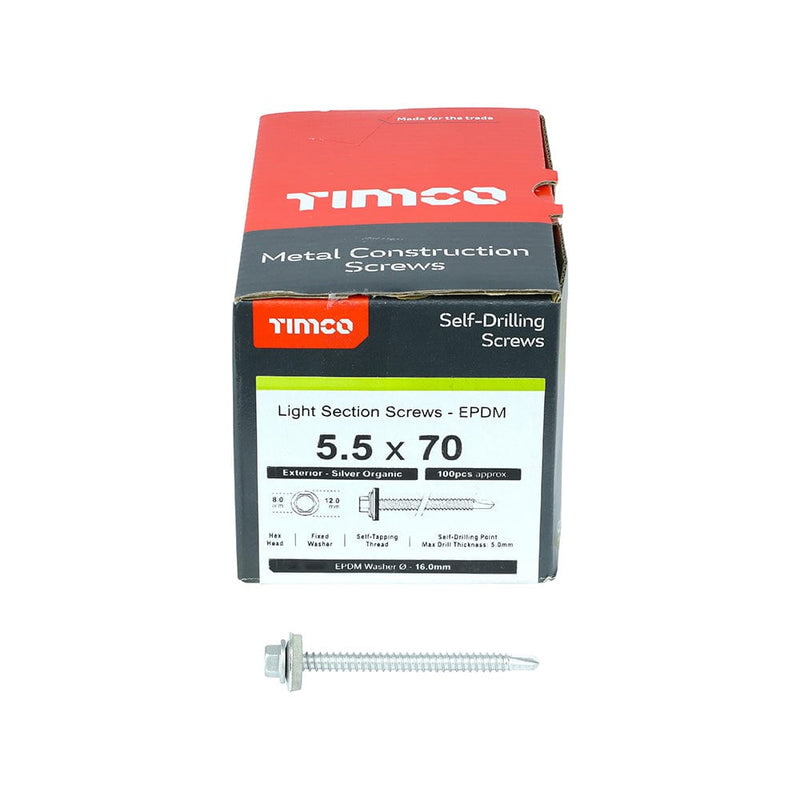 TIMCO Screws TIMCO Self-Drilling Light Section Screws Exterior Silver with EPDM Washer