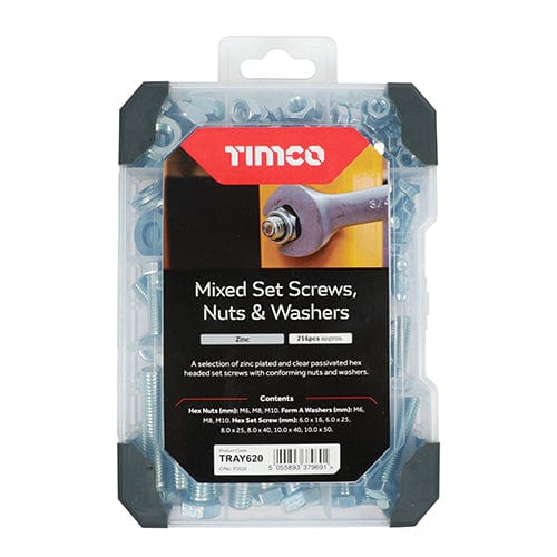 TIMCO Screws TIMCO Set Screws Nuts Washers Zinc Mixed Tray - 199pcs