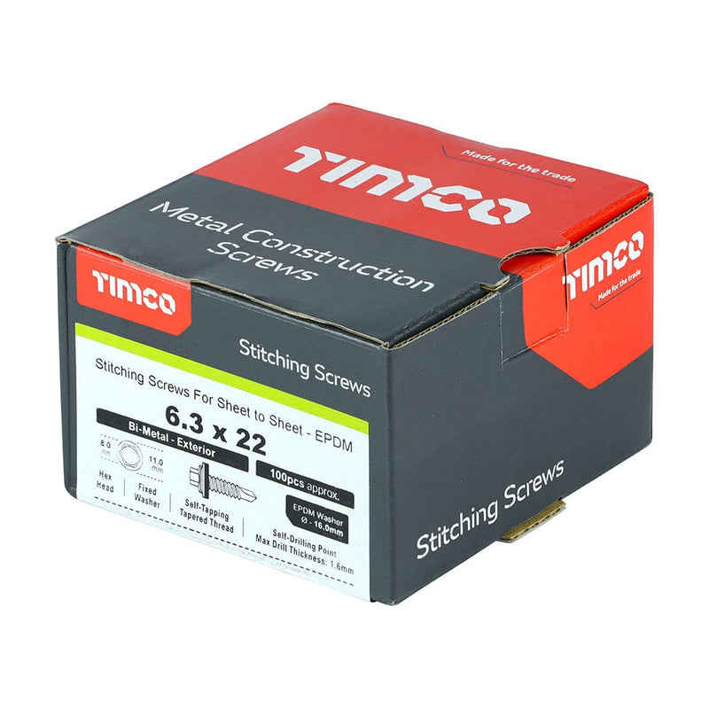 TIMCO Screws TIMCO Sheet Steel Stitching Screws A2 Stainless Steel Bi-Metal with EPDM Washer - 6.3 x 22