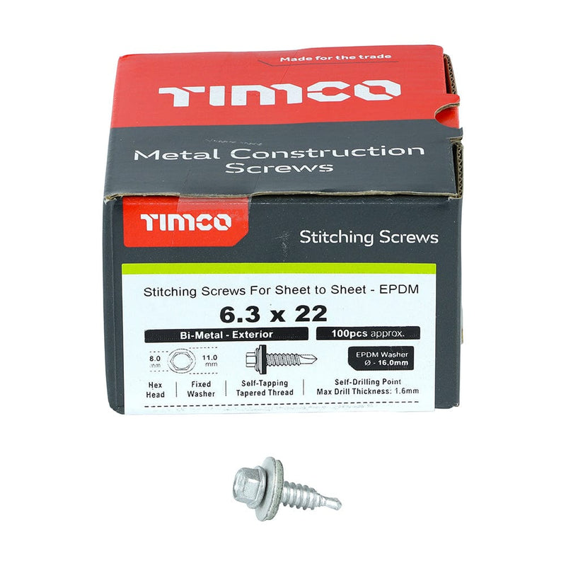 TIMCO Screws TIMCO Sheet Steel Stitching Screws A2 Stainless Steel Bi-Metal with EPDM Washer - 6.3 x 22