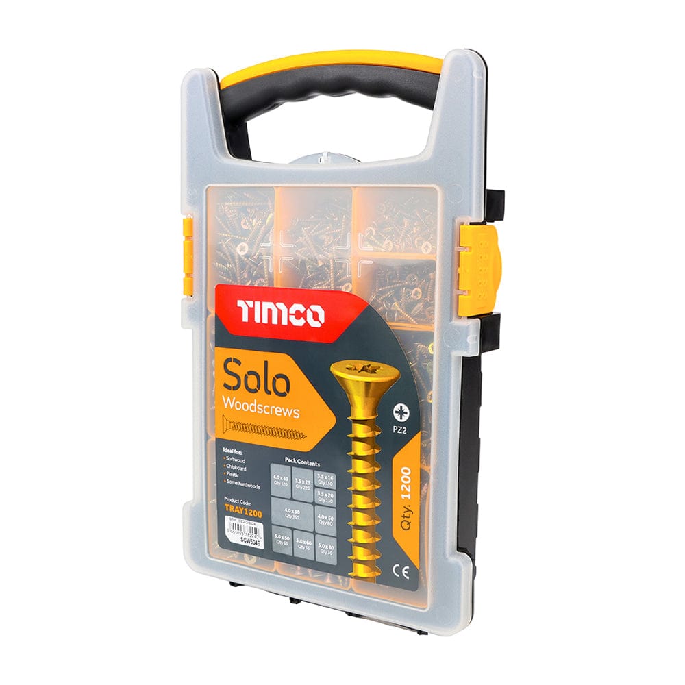 Solo Chipboard & Woodscrews - Mixed Screw Organiser Tray - PZ - Double Countersunk - Yellow - 1200 Pack