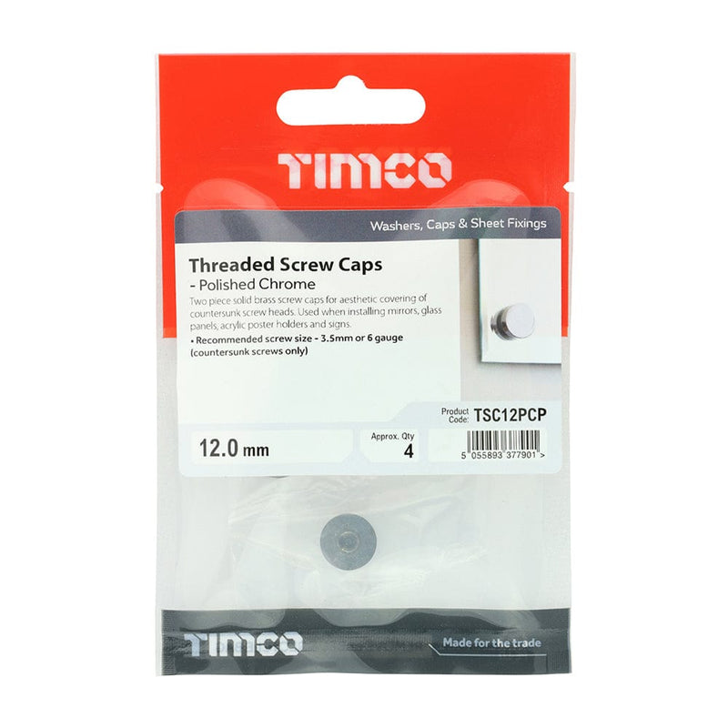 TIMCO Screws TIMCO Threaded Screw Caps Solid Brass Polished Chrome