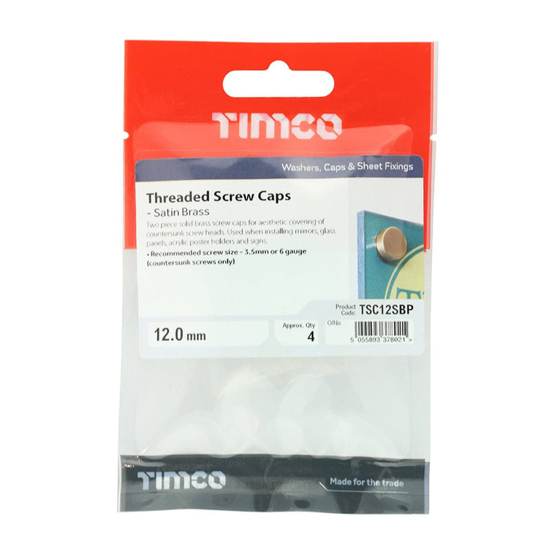 TIMCO Screws TIMCO Threaded Screw Caps Solid Brass Satin Brass