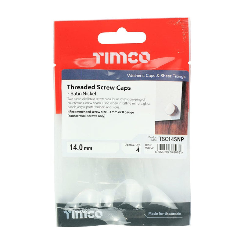 TIMCO Screws TIMCO Threaded Screw Caps Solid Brass Satin Nickel