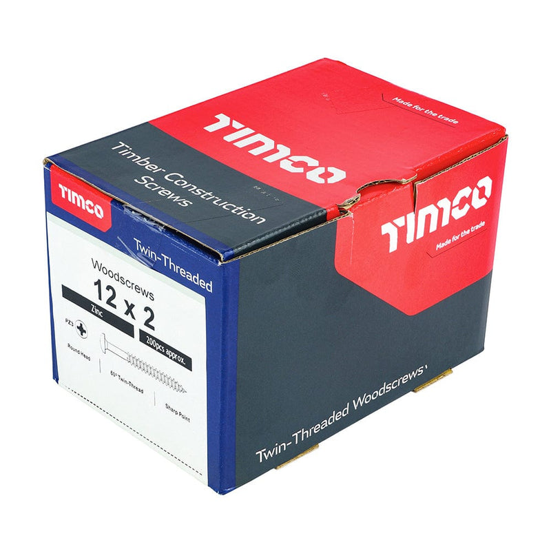 TIMCO Screws TIMCO Twin-Threaded Round Head Silver Woodscrews - 12 x 2