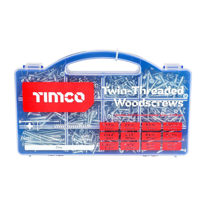 TIMCO Screws TIMCO Twin-Threaded Silver Woodscrews Tray -  1,140pcs