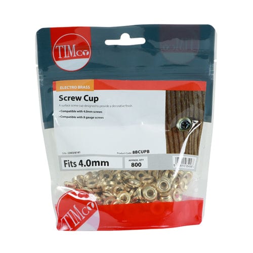 TIMCO Screws To fit 8 Gauge Screws / 800 / TIMbag TIMCO Screw Cups Electro Brass