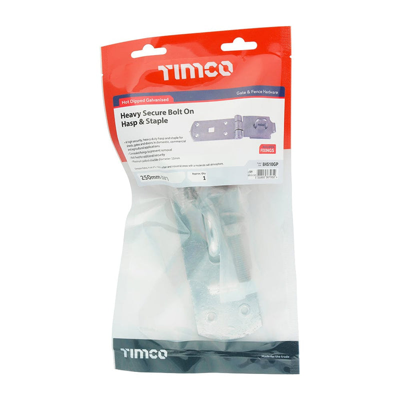 TIMCO Security & Ironmongery 10" / TIMbag TIMCO Heavy Duty Hasp & Staple Secure Bolt On Hot Dipped Galvanised