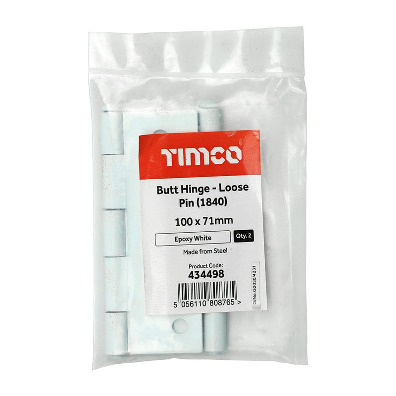 TIMCO Security & Ironmongery 100 x 71 TIMCO Butt Hinges Loose Pin (1840) Steel White