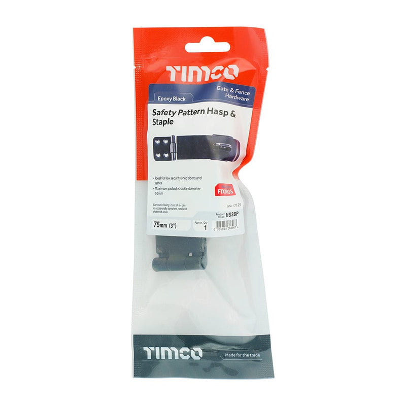 TIMCO Security & Ironmongery 3" / TIMbag TIMCO Hasp & Staple Safety Pattern Black