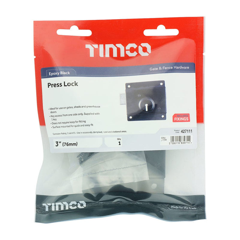 TIMCO Security & Ironmongery 3" / TIMbag TIMCO Press Lock Black