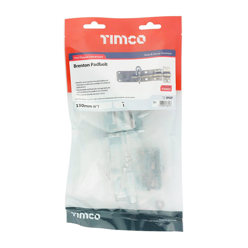 TIMCO Security & Ironmongery 6" / TIMbag TIMCO Brenton Padbolt Hot Dipped Galvanised