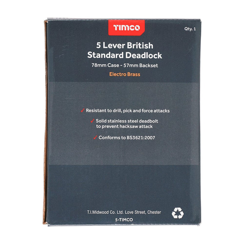 TIMCO Security & Ironmongery TIMCO 5 Lever British Standard Deadlock Electro Brass