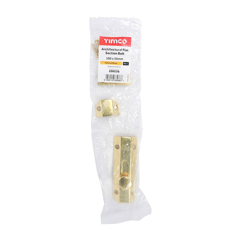 TIMCO Security & Ironmongery TIMCO Architectural Flat Section Bolt Polished Brass