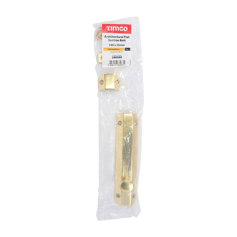 TIMCO Security & Ironmongery TIMCO Architectural Flat Section Bolt Polished Brass
