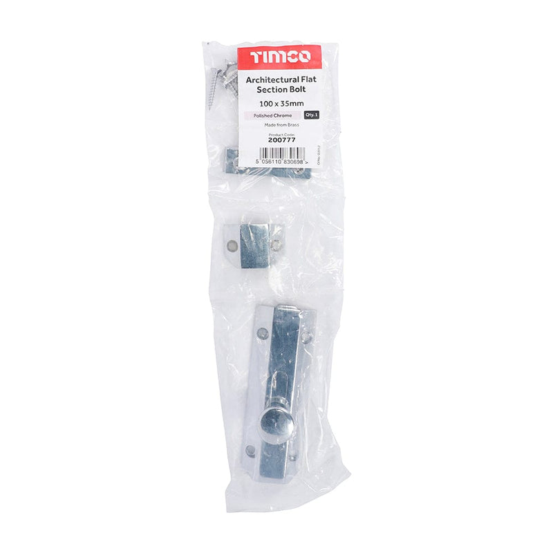 TIMCO Security & Ironmongery TIMCO Architectural Flat Section Bolt Polished Chrome