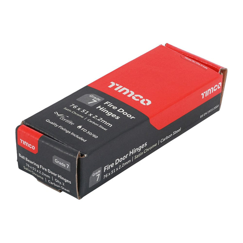 TIMCO Security & Ironmongery TIMCO Ball Bearing Hinges Grade 7 Steel Satin Chrome - 76 x 51 x 2.2