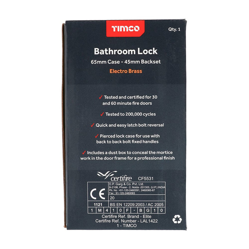 TIMCO Security & Ironmongery TIMCO Bathroom Lock Electro Brass