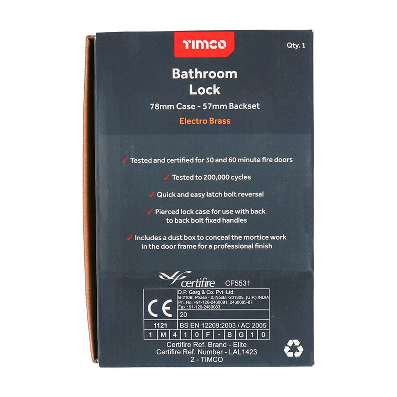 TIMCO Security & Ironmongery TIMCO Bathroom Lock Electro Brass