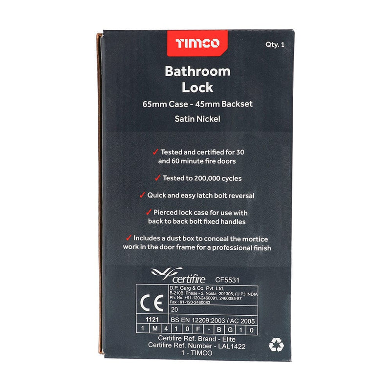 TIMCO Security & Ironmongery TIMCO Bathroom Lock Satin Nickel