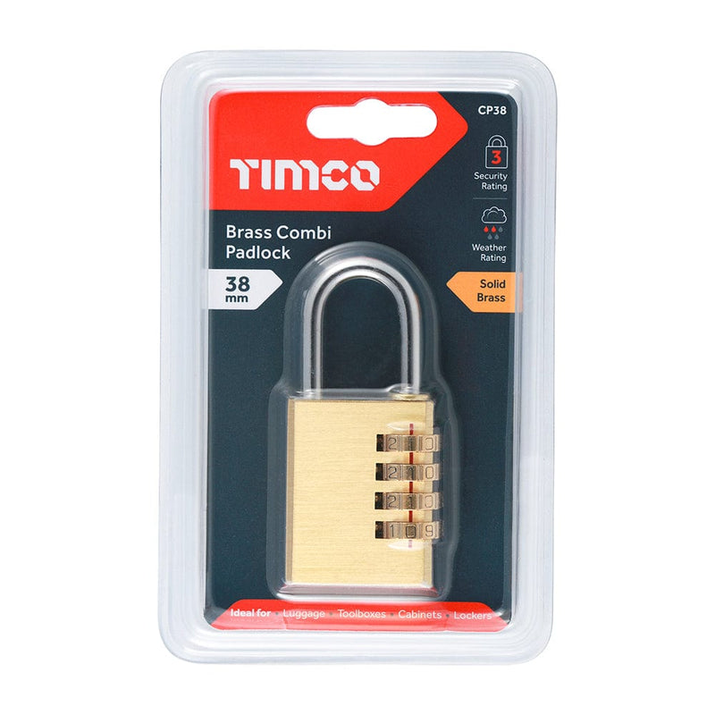 TIMCO Security & Ironmongery TIMCO Brass Combination Padlock