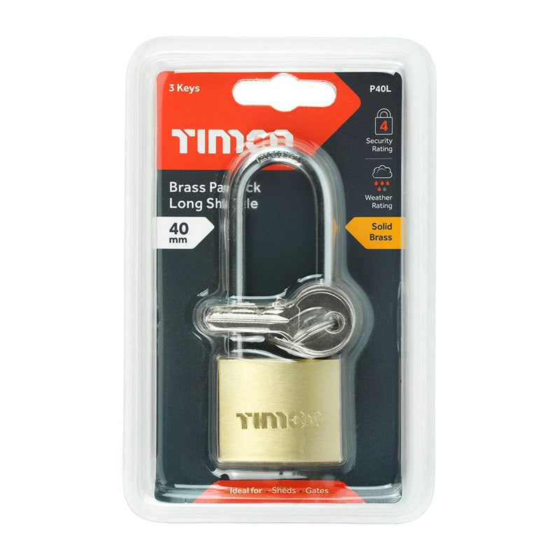 TIMCO Security & Ironmongery TIMCO Brass Padlock Long Shackle