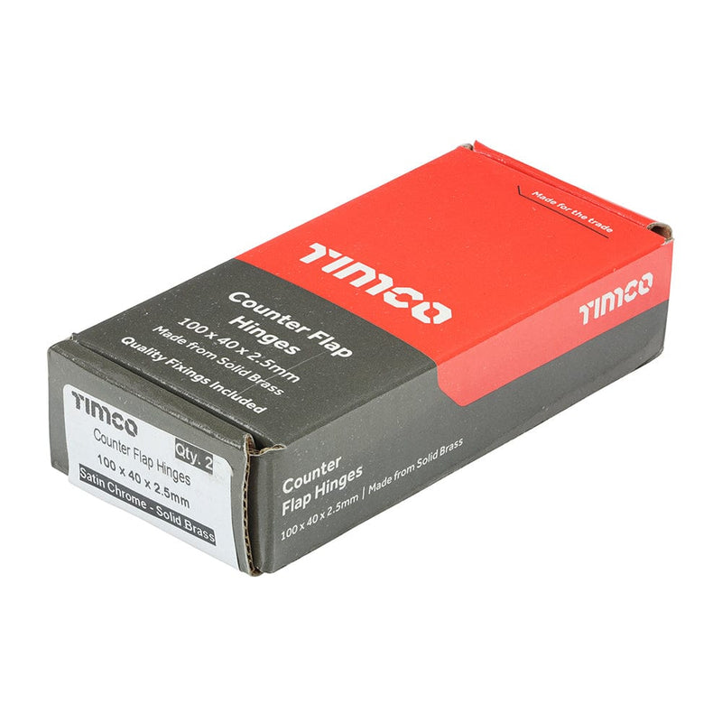 TIMCO Security & Ironmongery TIMCO Counter Flap Brass Hinges Satin Chrome - 100 x 40