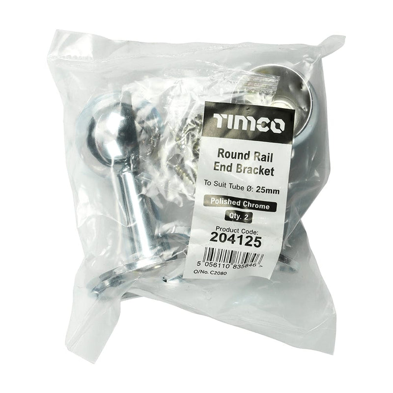 TIMCO Security & Ironmongery TIMCO End Bracket For Round Tube Polished Chrome - 25mm