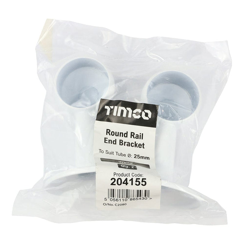 TIMCO Security & Ironmongery TIMCO End Bracket For Round Tube White - 25mm
