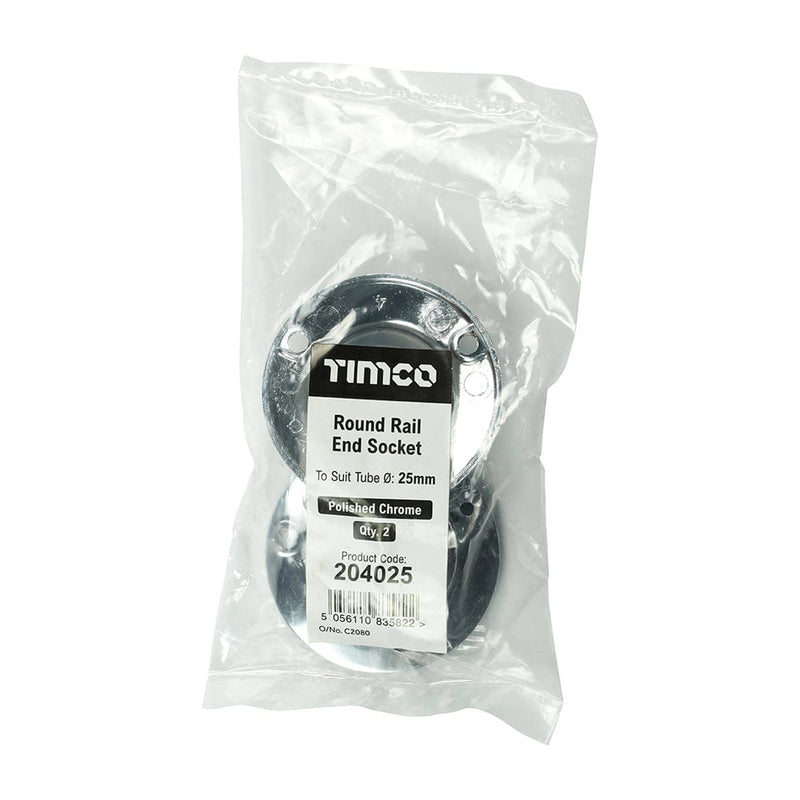 TIMCO Security & Ironmongery TIMCO End Socket For Round Tube Polished Chrome - 25mm