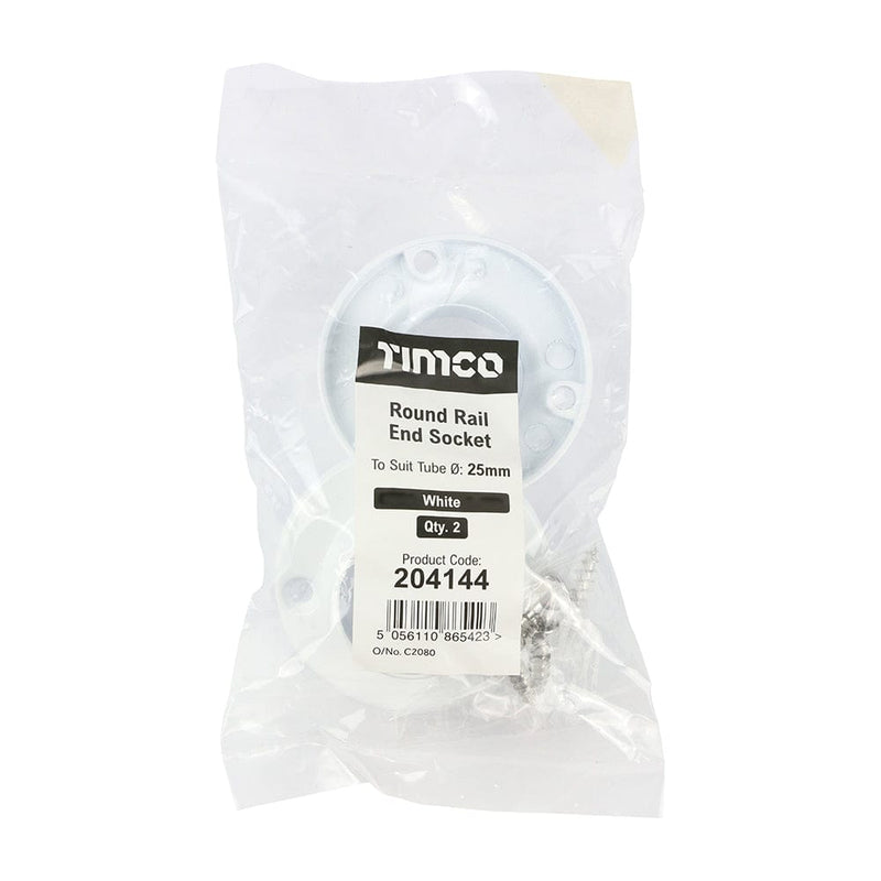 TIMCO Security & Ironmongery TIMCO End Socket For Round Tube White - 25mm
