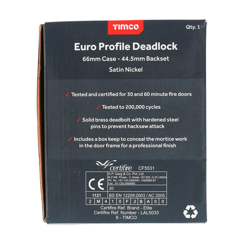 TIMCO Security & Ironmongery TIMCO Euro Deadlock Satin Nickel