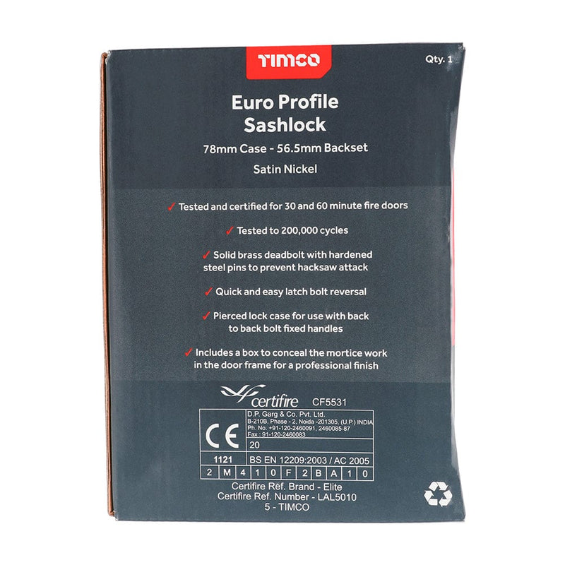 TIMCO Security & Ironmongery TIMCO Euro Sashlock Satin Nickel