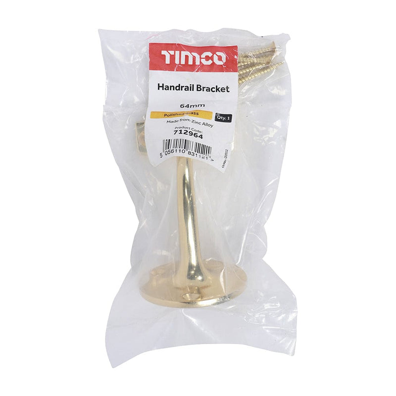 TIMCO Security & Ironmongery TIMCO Handrail Bracket Polished Brass - 64mm