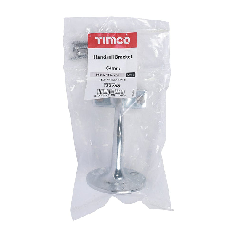 TIMCO Security & Ironmongery TIMCO Handrail Bracket Polished Chrome - 64mm