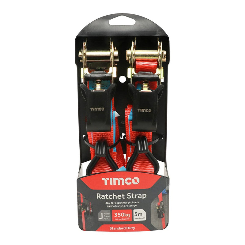 TIMCO Security & Ironmongery TIMCO J Hook Ratchet Straps Standard Duty - 5m x 25mm