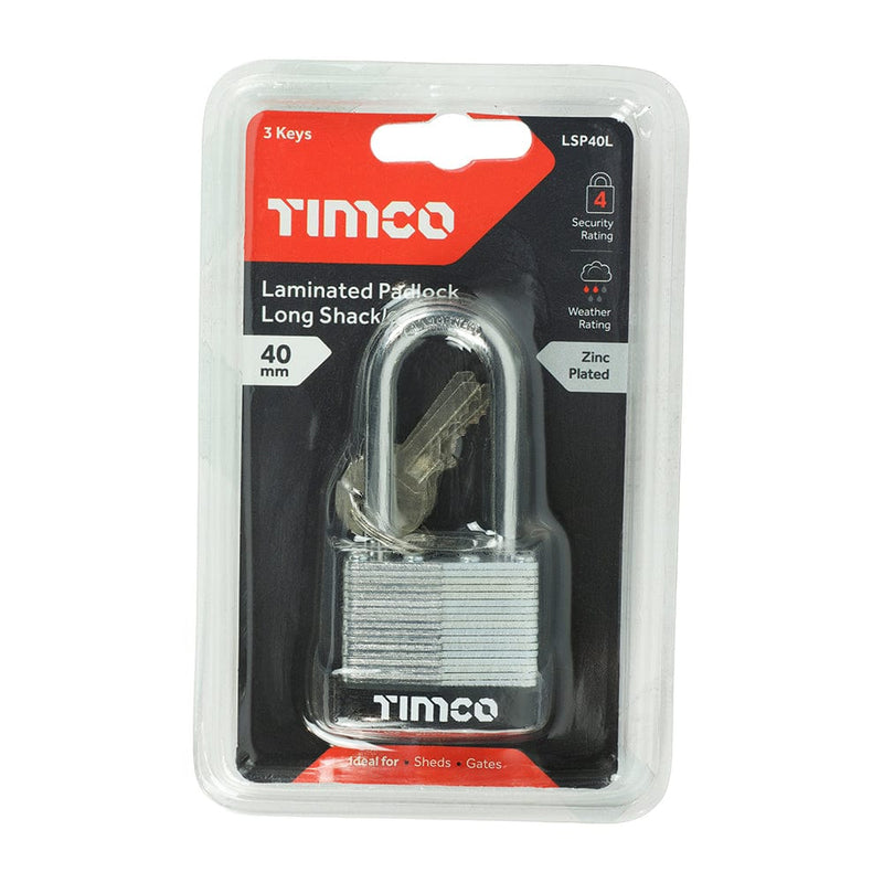 TIMCO Security & Ironmongery TIMCO Laminated Padlock - Long Shackle